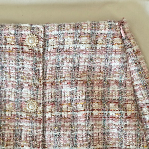 🌸 NWT HOUSE OF HARLOW PINK METALLIC SPARKLE TWEED BOUCLE COORD SKIRT TOP… - Picture 5 of 13